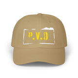 Dad Cap — P.V.D. Distressed Logo Hat | Vintage-Stencil Baseball Cap for Urban, Casual Wear
