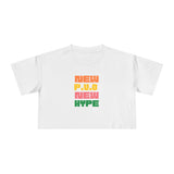 Crop Tee — Retro Block Text "NEW P.V.O NEW HYPE"