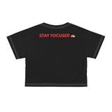 Stylish Crop Tee: Stay Focused | Trendy Black Shirt, Casual Wear, Gift for Her, Summer Fashion, Fitness Apparel